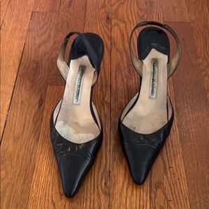 Manolo Blahnik Black Kitten Heel D'Orsay Shoes